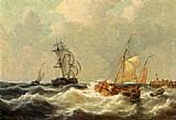 Sailing Vessels In Choppy Waters by George Willem Opdenhoff